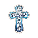 11" Wall Cross Handmade Cross White Wood & Blue Iron Christians Cross Spiritual Religious Cross with
