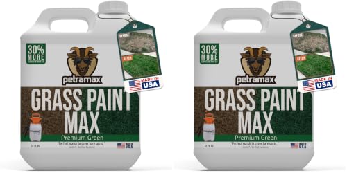Image of PetraMax Green Grass Paint for Lawn Dye - Maintain Turf or Green Grass, Spray Paint for Lawn & Shrubs Easy Spray, Pairs w /Petra Sprayer - Touch up Dog Spots - Pet Safe (Premium, 32 oz) (Pack of 2)