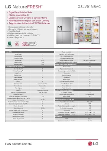 Lg - Frigorifero Side By Side Gslv91mbac Classe C 635l-acciaio Inossidabile - 15