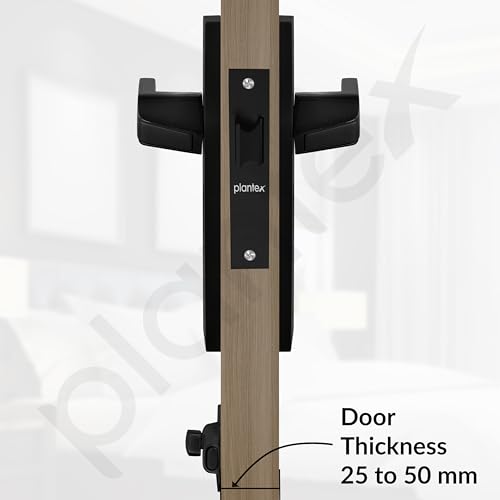 Image of Plantex Heavy Duty Bathroom Door Lock - Mortise 8 Inch Keyless Plate Handle Set for Home /Bathroom /Store Room /Balcony /Office with Baby Latch (8133-DC-Black & Z-Black)