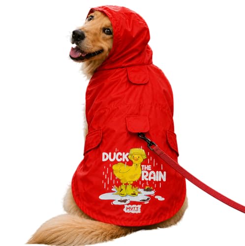 Image of Mutt of Course Waterproof Dog Raincoat with Hood & Mesh Lining | Collar & Harness Leash Opening | Duck Rain Red (M)