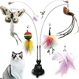 ZDQC Katzen Glocken Zauberstab,Katzenangel Saugnapf ,Katzenangel mit Federn und Glöckchen,Katzen Glocken Zauberstab,Interaktives Katzenspielzeug Federn (Schmetterling + Vogel)