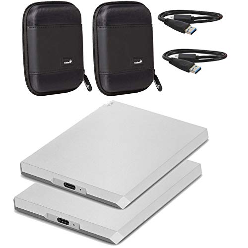 LaCie 2 Pack 2TB Mobile Drive USB 3.1 Type-C (USB 2.0 Compatible) Mobile Drive External Hard Drives Compatible with Mac and Windows - with Compact Pocket Cases