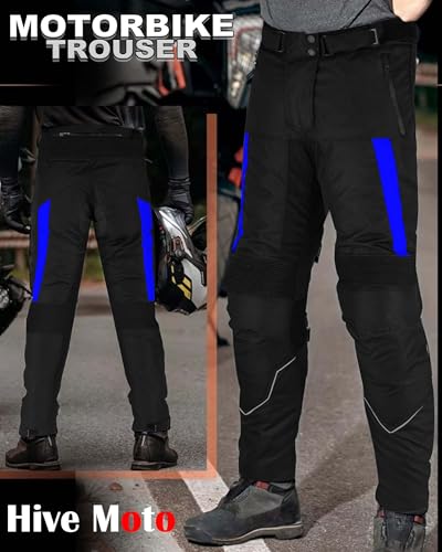 Hive Moto Motorcycle Pants for Men Women Armored Cordura Motocross Cargo Work Touring Motorbike Protection Trouser Waterproof (TR-425 2XL Blue)