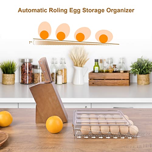 Egg Holder For Refrigerator, 18 Egg Container For Refrigerator, Automatic Rolling Egg Fresh Storage Box, Egg Storage Container Organizer Egg Tray Household Egg Fresh Storage Box For Fridge (1 Layer) #TOP4