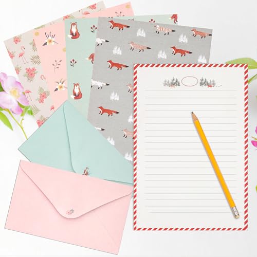 KSIWRE Conjunto de 54 peças de papelaria com envelopes, 36 papéis de escrita + 18 envelopes, papel d