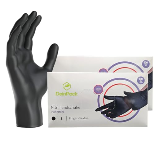 Pura Comfort Black Nitrilhandschuhe 100 Stück Box (L, Schwarz) Einmalhandschuhe, Einweghandschuhe, Nitrilhandschuhe Schwarz