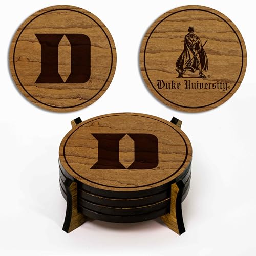 LazerEdge Duke Blue Devils Wooden Coaster Set - Cherry Wood - Officially Licensed Product - 4-Pack