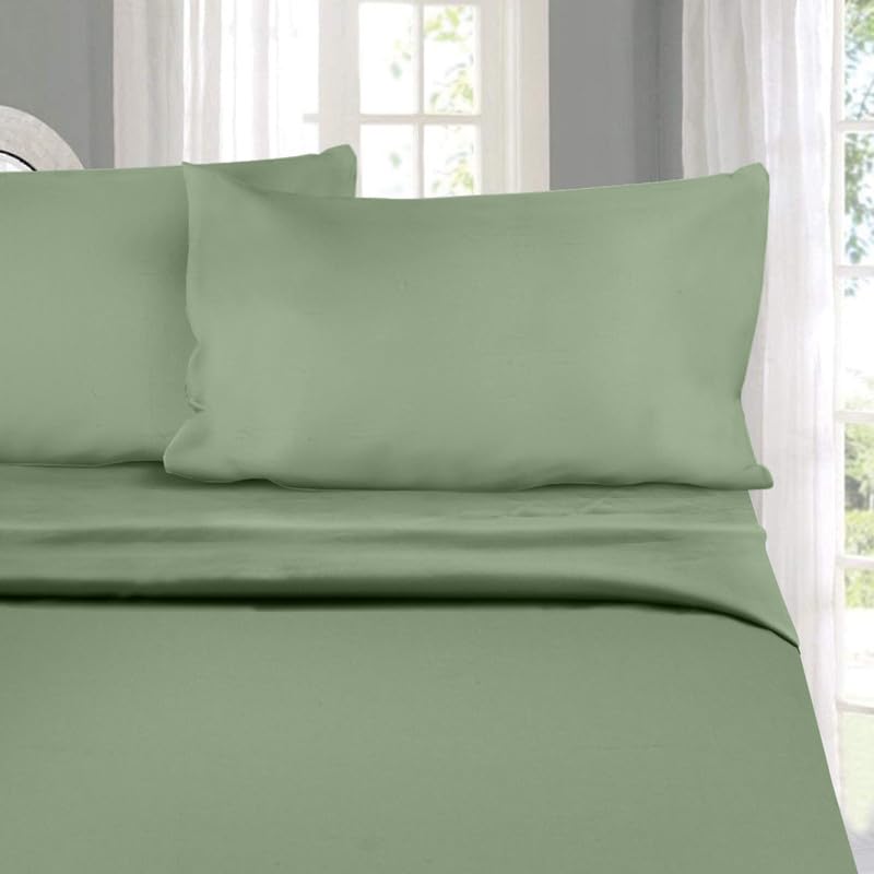 Image of NAKSH Elastic Fitted Bedsheets King Size 78 x 72 Inch, 210 TC Plain Pure Cotton, Moss Green | 1 King Size Bedsheet with Elastic Fitted and 2 Pillow Covers