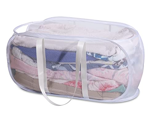 with strong handles Laundry Hamper,Tear Proof Pop Up Laundry Hampers, foldable mesh Laundry basket. Used for travel, laundry room，university dormitory or toy storage, etc.( Horizontal (white))… - Thumbnail 3