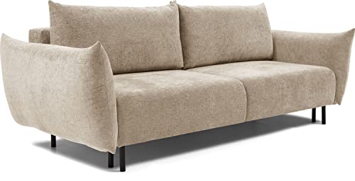 WFL GROUP Sofa mit Bettkasten - Schlafsofa mit Schwarze Metallbeine - 3 Sitzer Sofa Bett - Couch mit Schlaffunktion Bettfunktion Skandinavisch Polstergarnitur - Beige