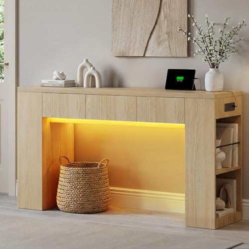 Insdiy Entryway Table with 3 Drawers & Charging Station, 63" Console Table