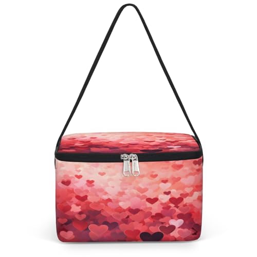 GzLeyigou Red Decor Valentine's Day Lunch Bags for Women Men 9 Cans, Hot & Cold Food Delivery Bag Insulated Grocery Bag Insulated Lunch Box Cooler Bag for Office Work Picnic Beach