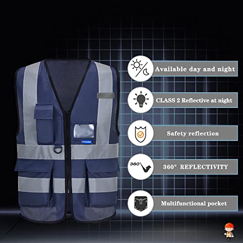A-Safety Protective Reflective Safety Vest Workwear,Hi Vis Working Vest,Navy L #TOP3