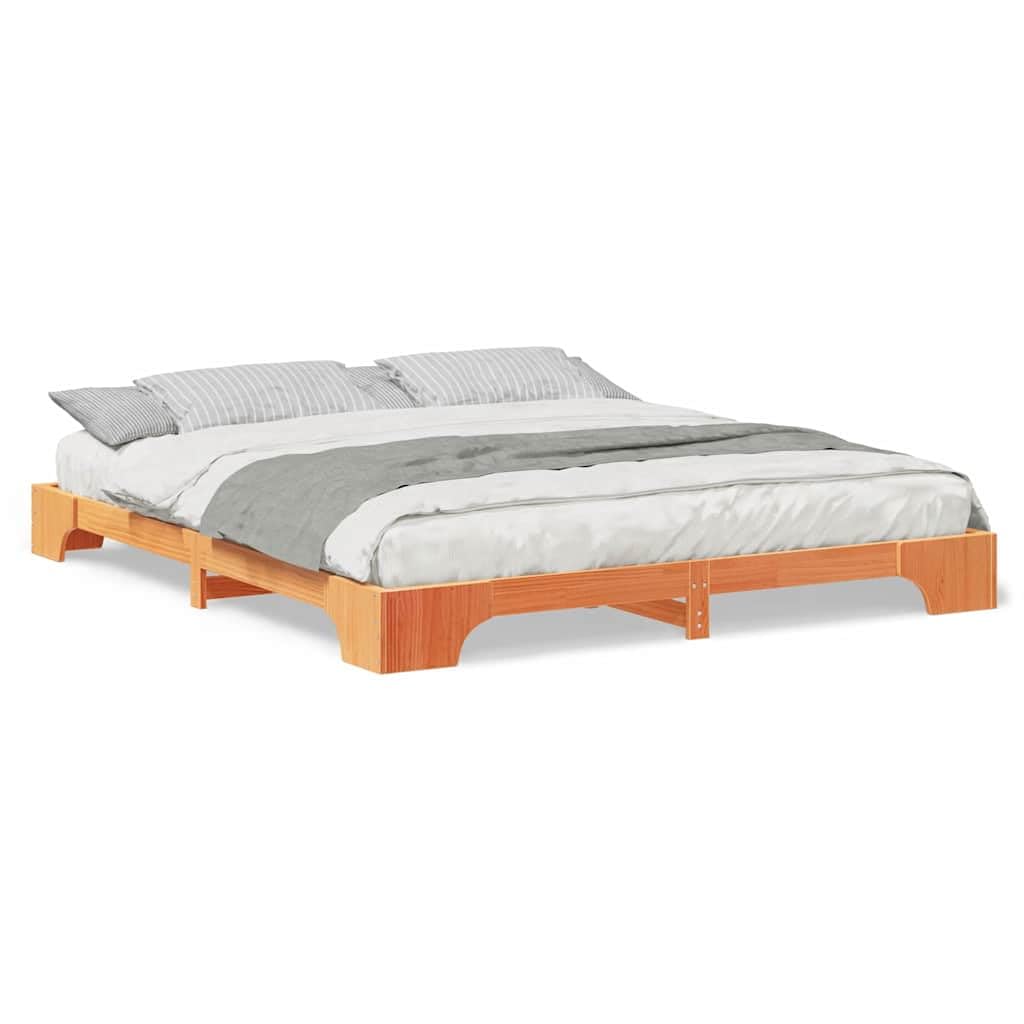 Marco de Cama en el Suelo de Madera Maciza de Pino Marrón Estructura de Perfil Bajo para Dormitorio Moderno Minimalista Ensamblaje Fácil y Diseño Espacioso Multifuncional