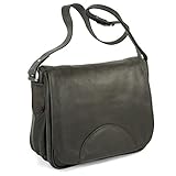 hamosons Damen Handtasche Größe M Umhängetasche im Retro-Look aus Nappa-Leder, Schwarz, 577