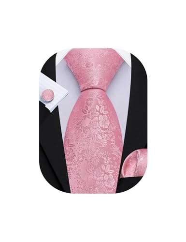 Image of Barry.Wang Men Tie Set Floral Paisley Silk Necktie Pocket Square Cufflinks Formal Wedding Party Business