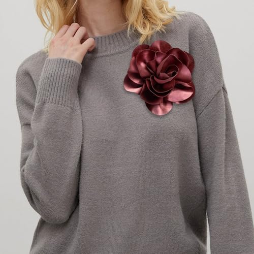 Image of 2Pack 6inch Extra Large Satin Brooches Lapel Pins Dainty Elegant Fabric Camellia Rose Flower Brooch Pin for Women Wedding Part Dance Clothes Accessories Jewelry