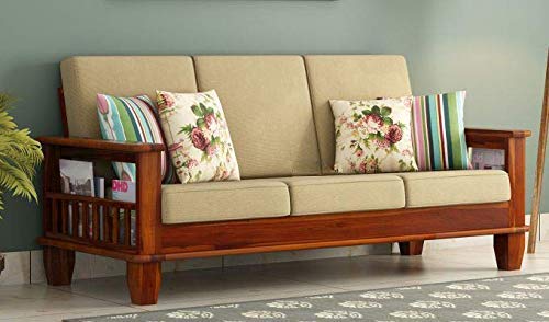 Image of Krishna Wood Decor Solid Wood Sofa Set 5 Seater Living Room || Wooden Sofa Set Furniture Wooden Sofa Set 5 Seater || Without Pillow | Sofa Set, Honey Finish