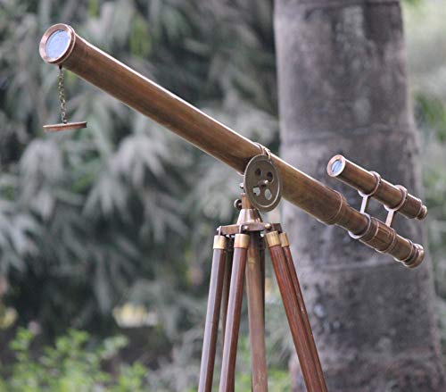 Telescopio náutico antiguo de latón 65" con trípode miniatura 7