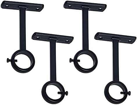 KXLIFE Ceiling Curtain Rod Brackets, Ceiling & Wall Mounted Outdoor 1 inch Curtain Rod Holder (Set of 4, Black)