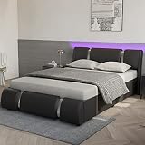 Full Bed Frame with Led Lights - Modern Platform Bed No Box Spring, Beds Frame Full Size with Adjust