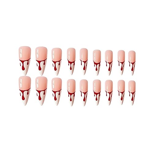 Extra Long Press On Nails Halloween Fake Nails Ghost Stick On Nails With Blood Drop Design Full Cover Acrylic Nails White Nails Tip Cute Press On Nails Glossy Horrible Halloween False Nails 24Pcs #TOP2