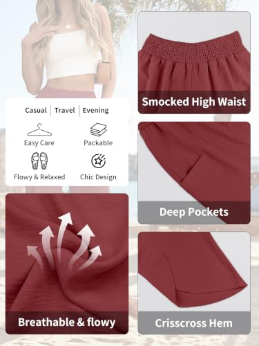 Image of ANRABESS Womens Wide Leg Palazzo Capri Barrel Pants Brick Red XXL
