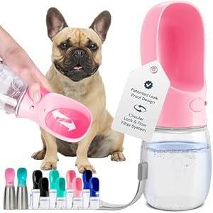 MalsiPree Leak Proof Portable Dog Water Bottle – Lightweight Travel Cup – 12 oz, Pink Bowl for Pets – Food Grade Plastic – Dog Bowls – Puppy Essentials Girl