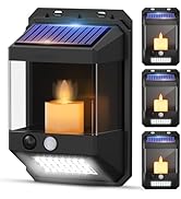 VIODAIM Candlelight Flickering Solar Wall Lights Outdoor Motion Lights, Dual-Mode Fence Lights So...