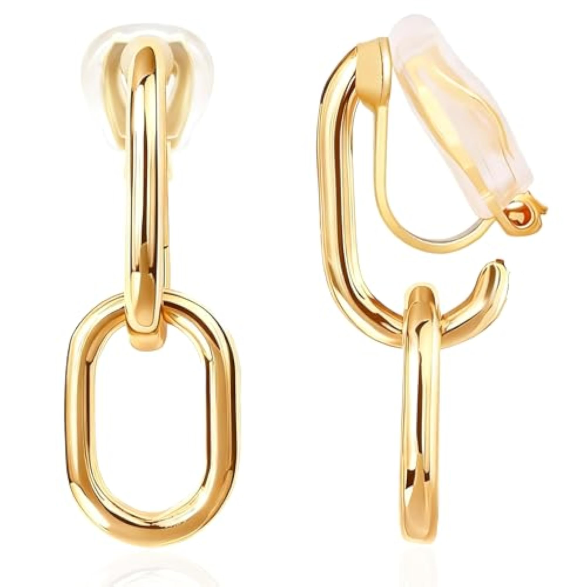 Women's 24K Gold Plated Clip On Double Hoop Drop Earrings