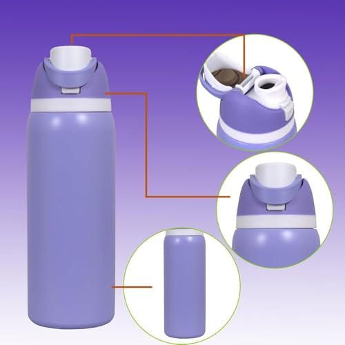 Image of LHOTSE FreeSip Gym Water Bottle with Straw & Spout | Leakproof Stainless Steel Sports Bottle for Workout, Fitness Training & Exercise Hydration (Ultra Violet, 960 ML)