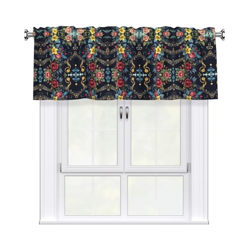 Cenefa opaca con estampado floral de notas musicales, cenefa de ventana de 3 pulgadas con bolsillo para barra para sala de estar, 54 x 18 pulgadas