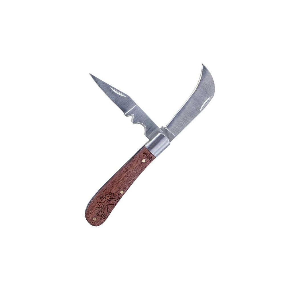Couteau d’Électricien 2 Lames – Inox Trempé 50-55 HrC, Manche Bois Ergonomique, Lame Droite à Dénudage + Lame Incurvée, Rivets Laiton Brillant – Outil Polyvalent pour Électricien et Bricoleur