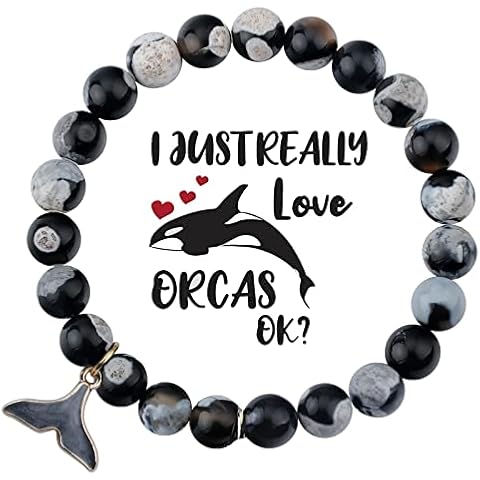 MollyQueen Orca Bracelets for Women Killer Whale Orca Beaded Charm Orcas Killer Whales Gifts Orca Agate Crystal Bracelets Orca Tail Ocean Beads Bracelet Healing Bracelets Inspirational Gift Cover