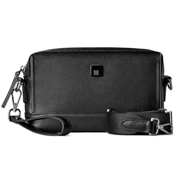 MONTECCHI Bolsa 2 em 1 de couro genuíno preto unissex, Preto-25 x 15 x 6,9 cm