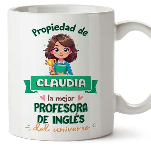 MUGFFINS Tazas Personalizadas para PROFESORA DE INGLÉS mujer - En Español - Propiedad de - 11 oz / 330 ml - Regalo Personalizable original y divertido MUGFFINS Tazas Personalizadas para PROFESORA DE INGLÉS mujer - En Español - Propiedad de - 11 oz / 330 ml - Regalo Personalizable original y divertido