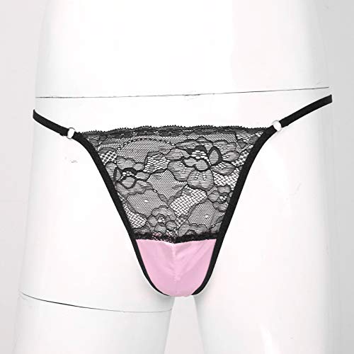 Doomiva Sexy Sissy Men Underwear Lace Panties Thong Exotic G String Penis Jockstrap Gay Underwear Pink Medium - Image 4