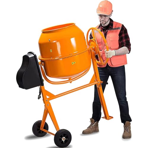 Fenbeli Electric Cement Mixer 4.2 Cu Ft - 1/2 Hp Heavy Duty Portable Electric Concrete Mixer with 550W Motor & 7-inch Wheels, Power Cement Mixing Tools for Mortar, Stucco, Seeds, Feed (Yellow, 120L)