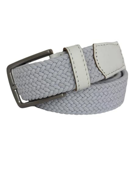 HOLE IN 1 Golf Belts for Men – White Stretch Belt for Ultimate Comfort – Braided Belt - Elastic Woven Belt