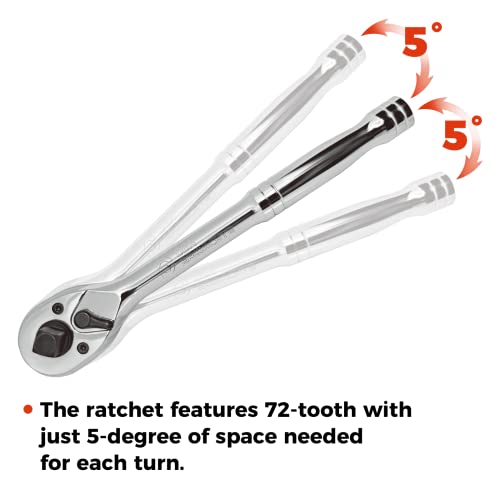 Der Erwachte 3-IN-1 Ratchet Handle, 1/4\", 3/8\", 1/2\", Ratchet Wrench, Socket Wrench, 72-Tooth, Reversible Switch, Full-Polished Chrome Plating, Chromium Vanadium Steel