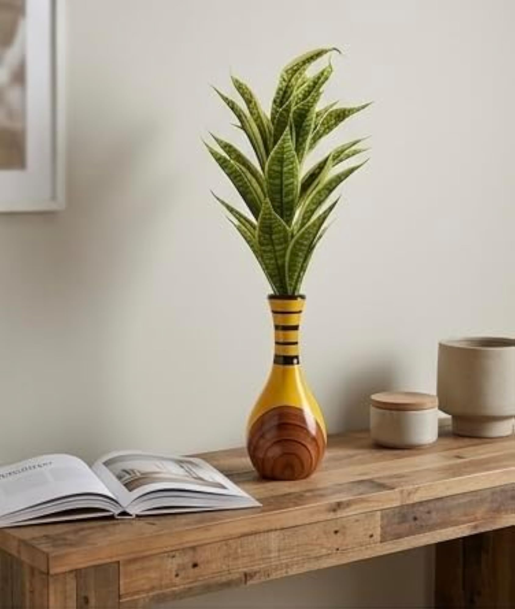 Artificial Snake Plant with Hand-Painted Vase