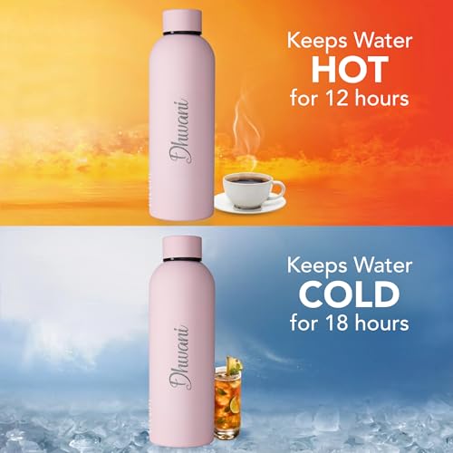 Image of AICA Personalized Name Stainless Steel Water Bottle -500ml -12Hrs Hot & 18Hrs Cold (Babypink) |Customised Gift For Man Woman Girl Boy