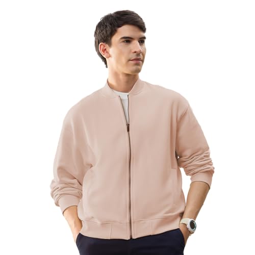 Image of Nobero Men's Premium Fleece Bomber Jacket | 280 GSM Fabric | Regular Fit Zip-Up Outerwear | Shirt Collar | Ribbed Cuffs & Hem | Casual Winter Layering Jacket