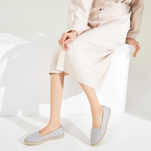 Image of BABUDOG Women's Flats with Flower Embroideried,White Lace Ballet Flats,Comfortable Dress Flats