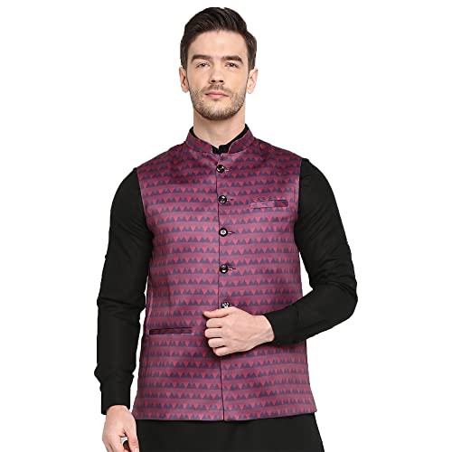 Image of hangup Men's Printed Cotton Nehru Jacket /waist coat, color Green. Size 38 (170A PrintedDup Nehru)