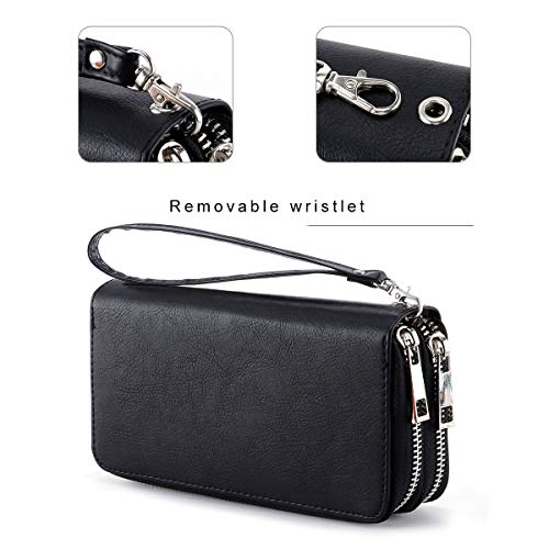 Abberry Double Zipper Wristlet Wallet Long Clutch Purse Cellphone Wallet For Women (Black) #TOP4