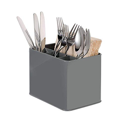 Organizador de Cubiertos, Metal Escurridor de Cubiertos con 4 Compartimentos, Soporte Porta de Cubiertos para Mesada de la Cocina, Cucharas,Tenedores, Cuchillos, Condimentos