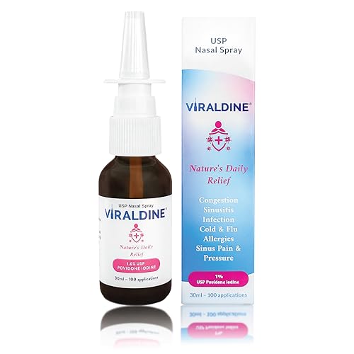 VIRALDINE 1% Povidone-Iodine Nasal Spray Rapid Relief Formula Helps Daily Congestion 100 Applications 30ml