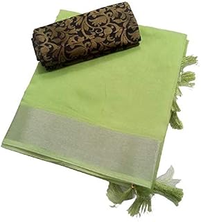 Ditya Fashion's Women's Linen Sarees with Silver Border and Jacquard Blouse for Daily Use
